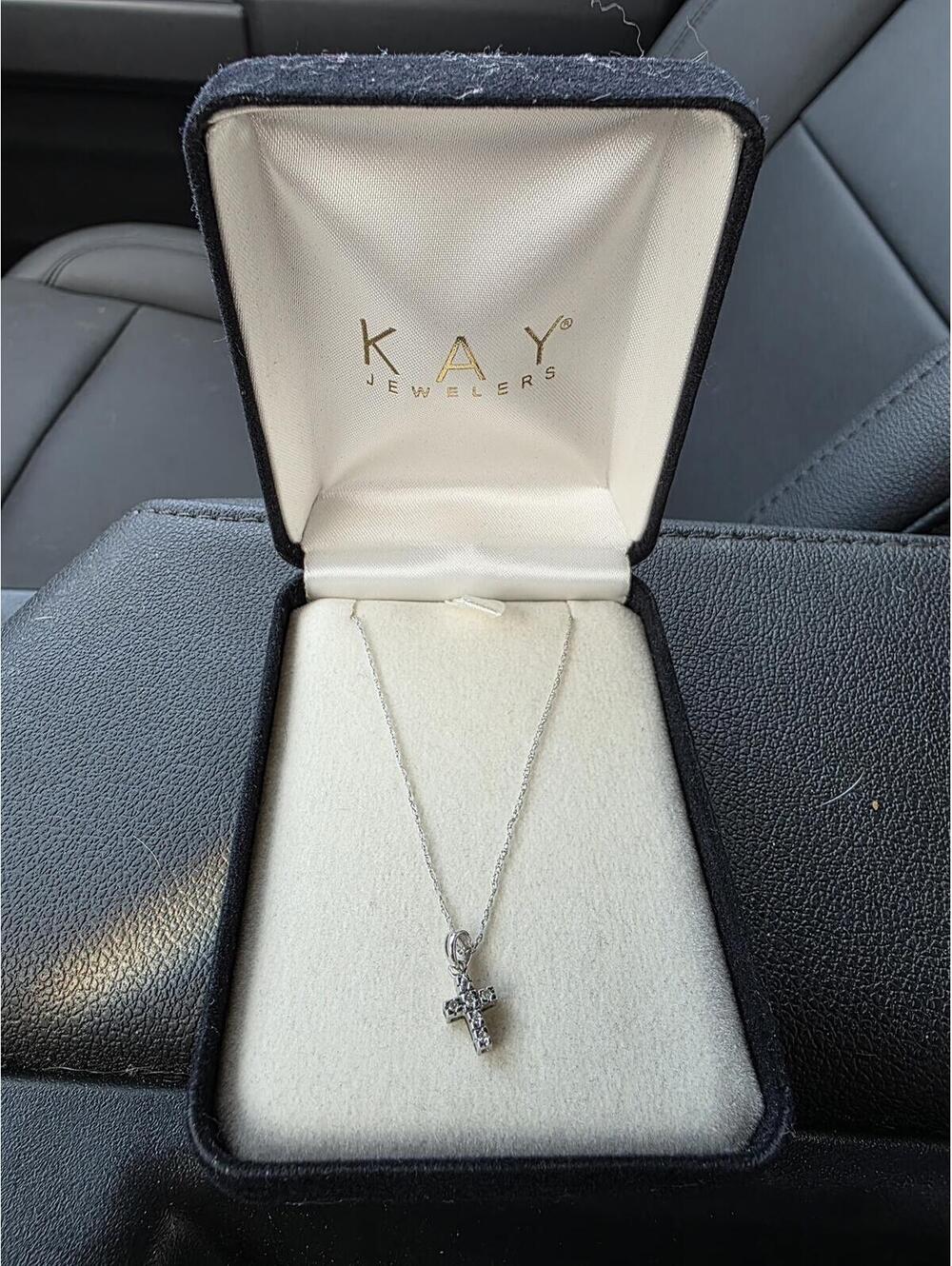 Kay Jewelers diamond 10k white gold Cross Pendant Necklace